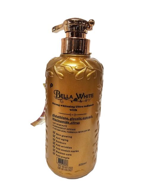 BELLA WHITE WITH GLUTATHION GLOW BODY MILK (GOLD) 500ML