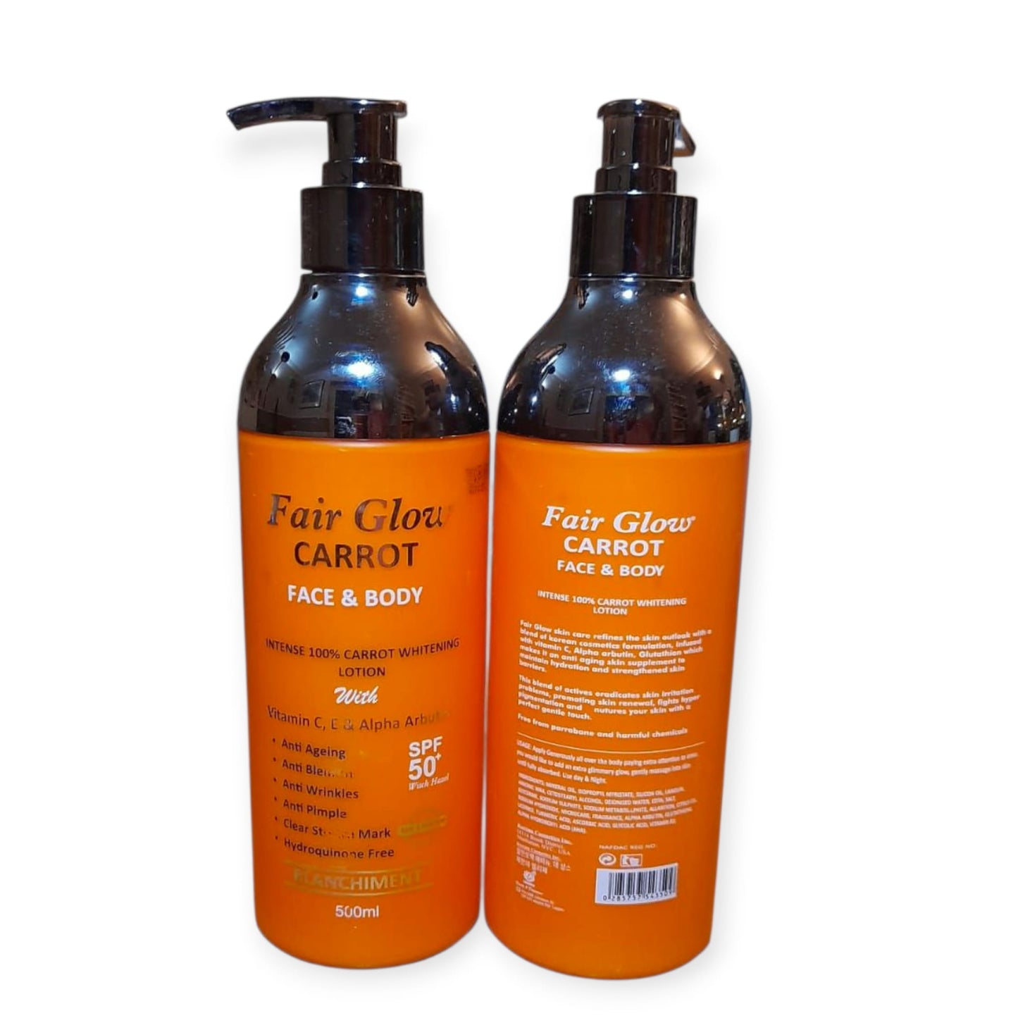 Fair Glow Carrot Face & Body Intense Carrot Whitening Lotion, SPF50+, 500ML