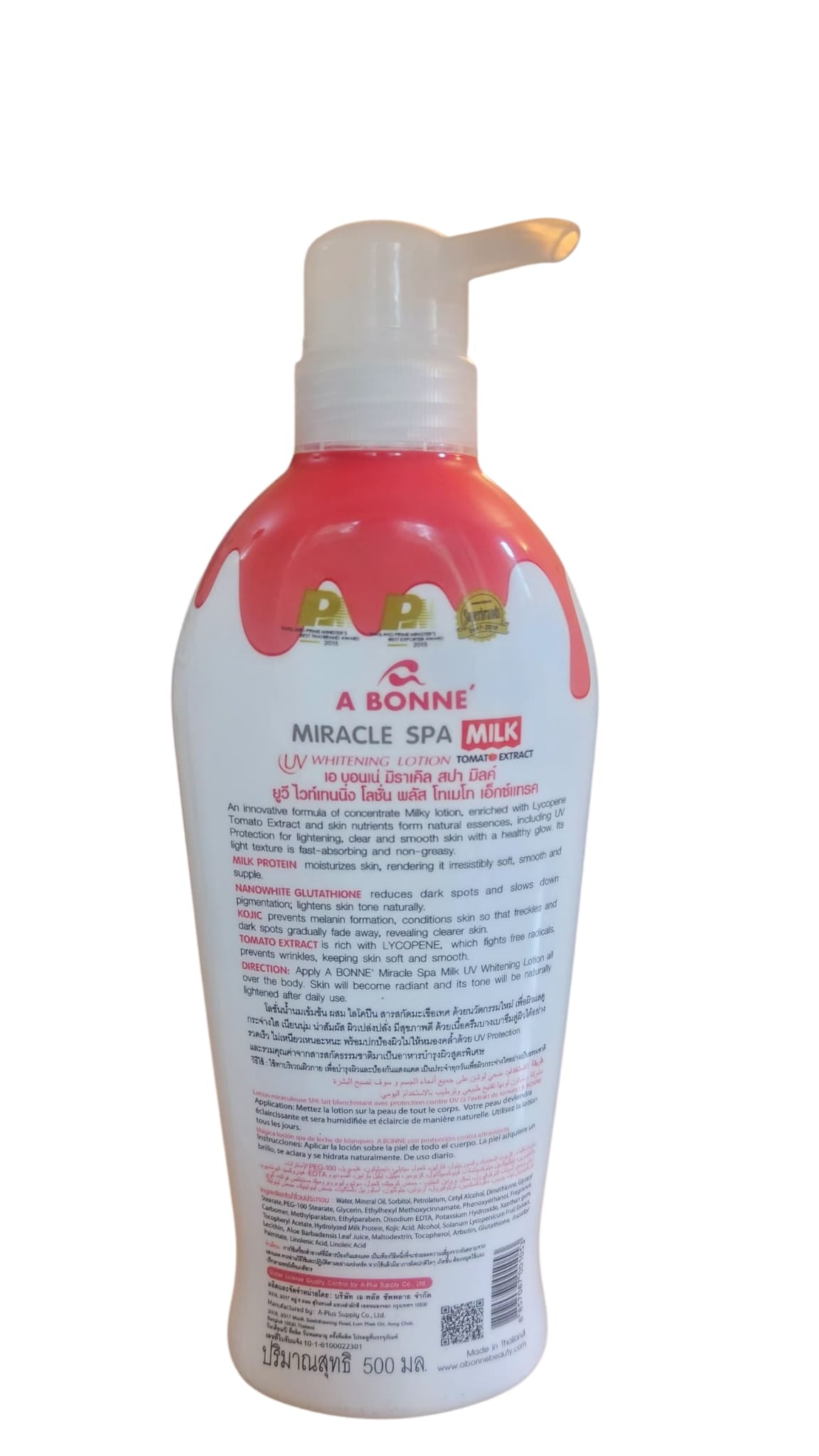 A Bonne Miracle Spa Milk 3X Whitening Lotion White Glutathione & Tomato Extract, 500ml
