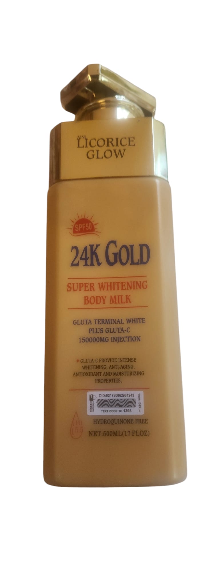 Licorice Glow 24K Gold Super Whitening Body Milk, 500ML, SPF50