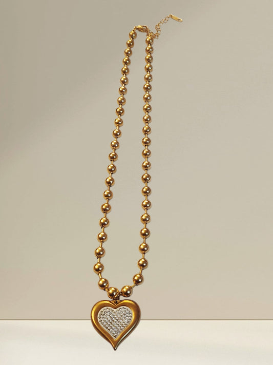 Puffy Heart & 6mm Ball Chain 16 Inches Necklace