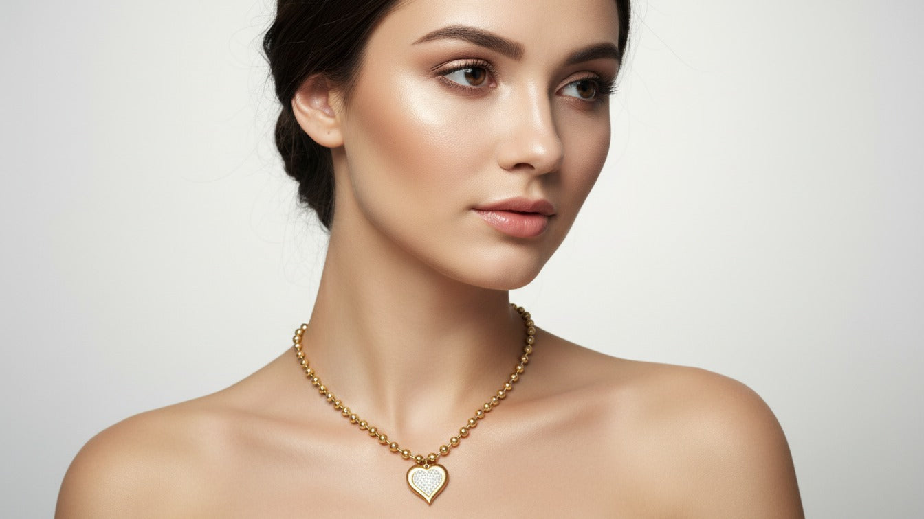 Puffy Heart & 6mm Ball Chain 16 Inches Necklace